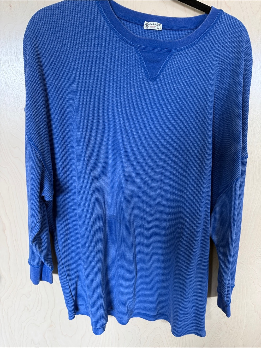 Free People Intimately Royal Blue Waffle Knit Crew Sweater